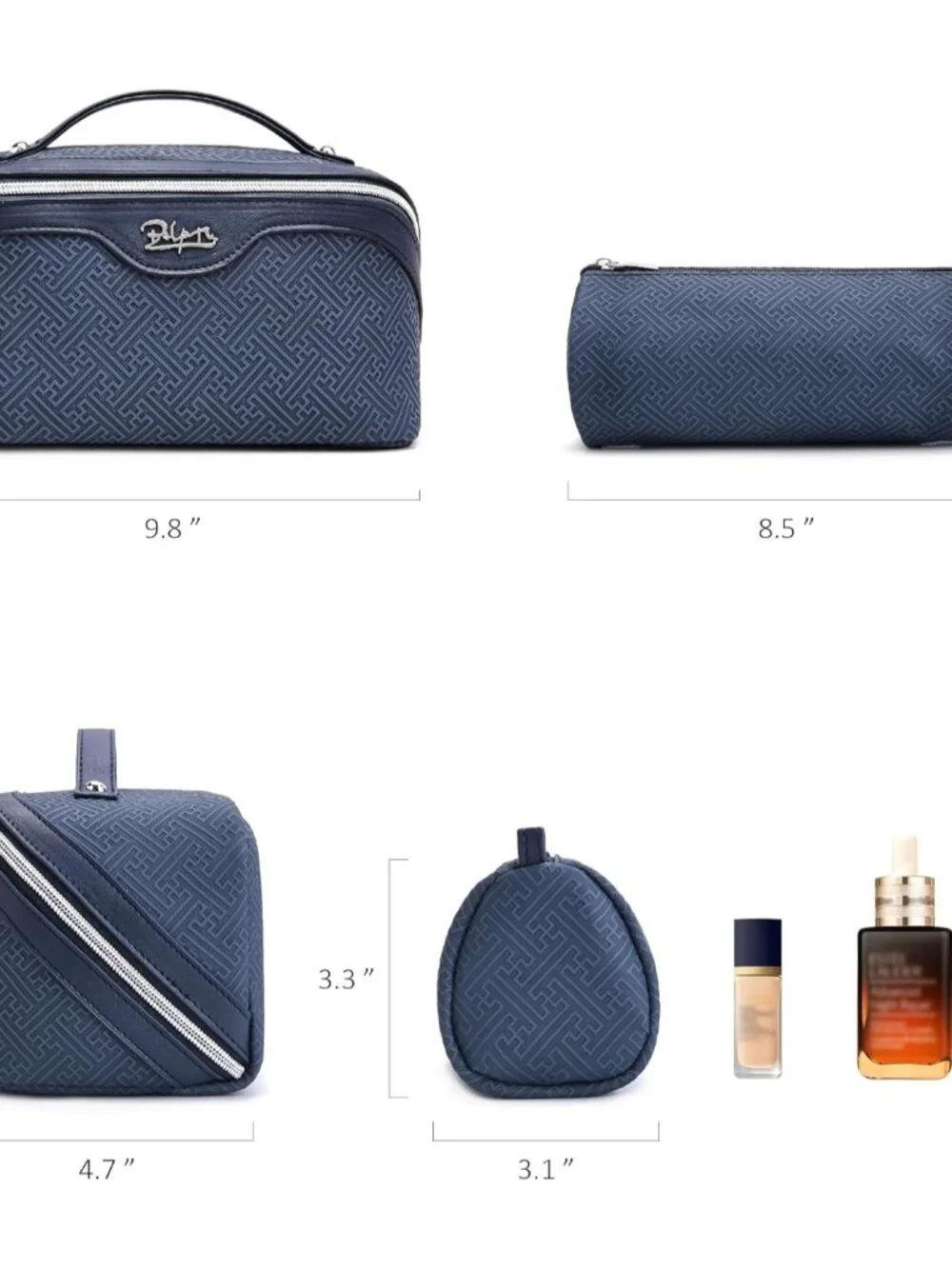 Navy Textured Travel Cosmetic Bag Set with Two Matching Pouches